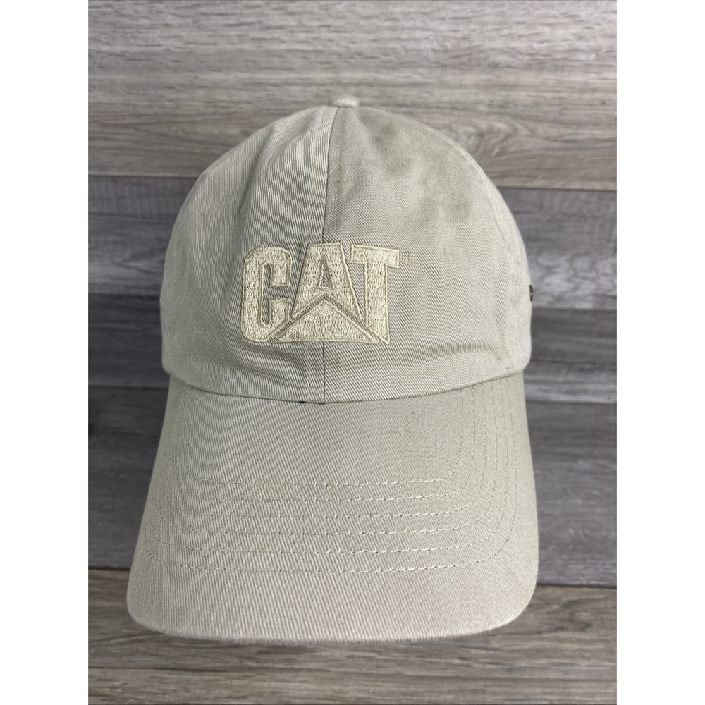 Caterpillar‎ CAT Strapback Trucker Hat Embroidered USA Tan Beige Cap VINTAGE
